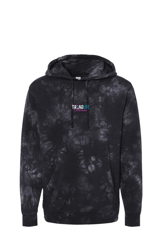 TREAD Embroidery White Letter Tie Dye Black Hoodie