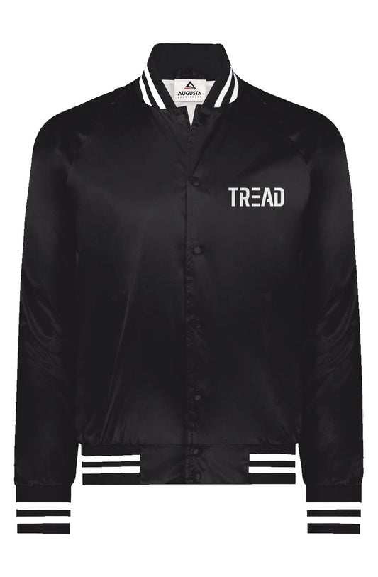 TREAD Black Satin Baseball Varsity Jacket