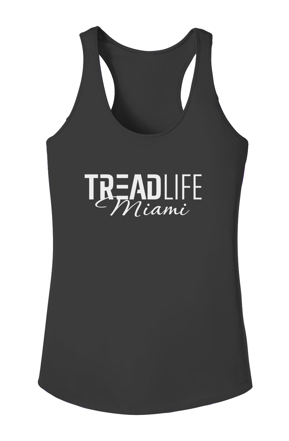 Tread Life Miami Women's Racerback Competitor Tank Black- White